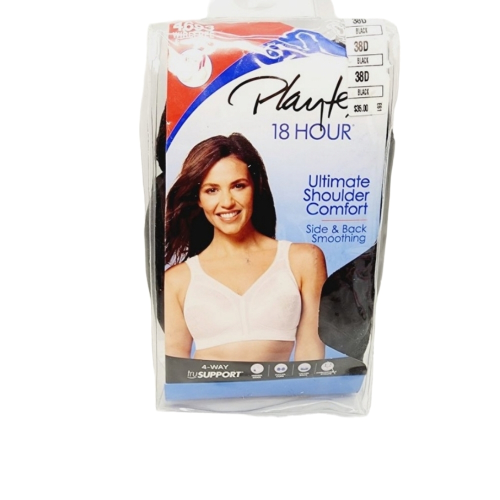 Playtex 18‎ Hour Bra - Black - NWT - 38D - Wirefree - Ultimate Shoulder Comfort